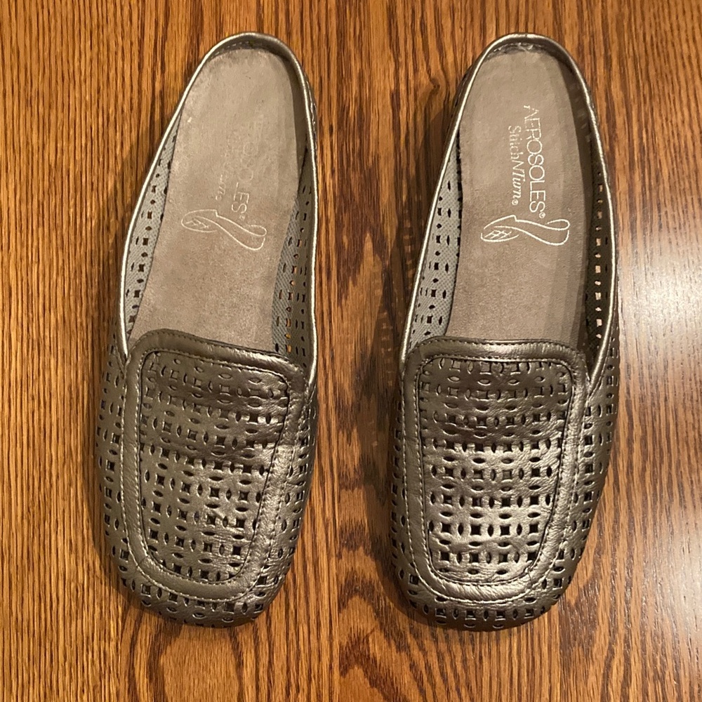 AEROSOLES Pewter Woven slip in backless Loafers